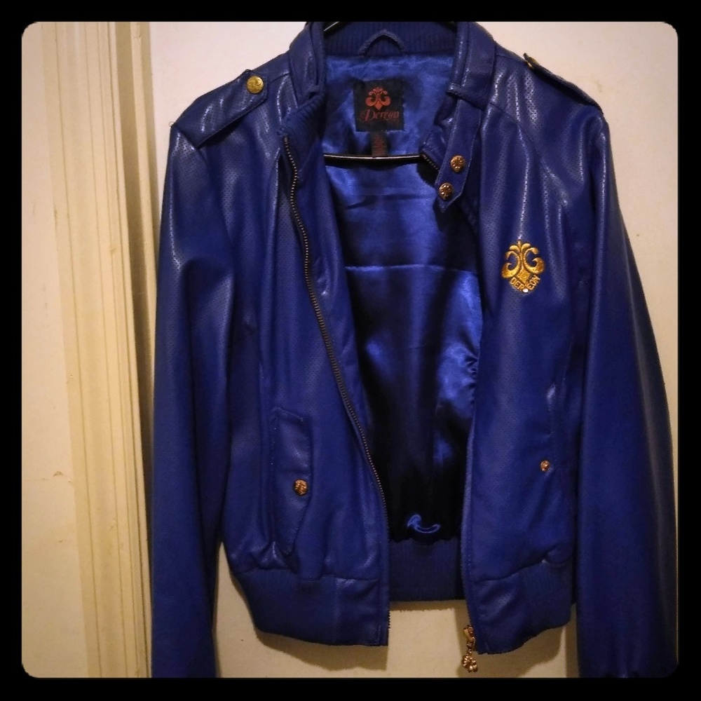 Royal blue faux leather jacket